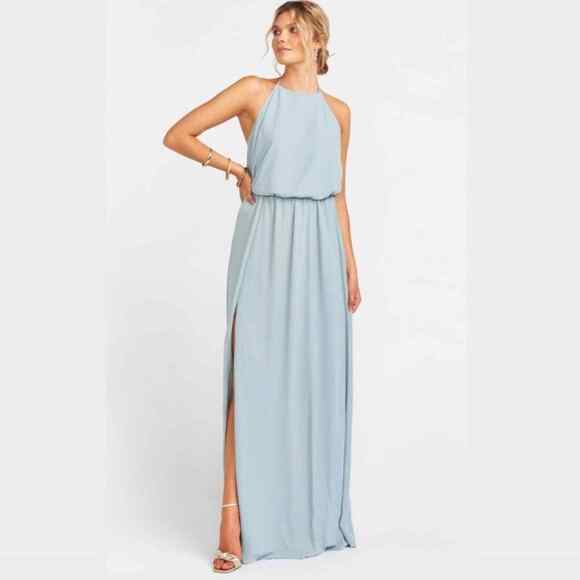 Show Me Your Mumu Heather Halter Slit Maxi Dress Silver Sage Crisp Green, XXS - Picture 11 of 14